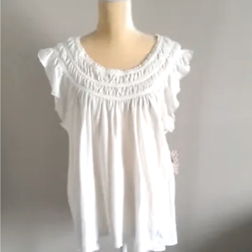 Free People white elastic neck, very soft opaque flowy shirt, Large